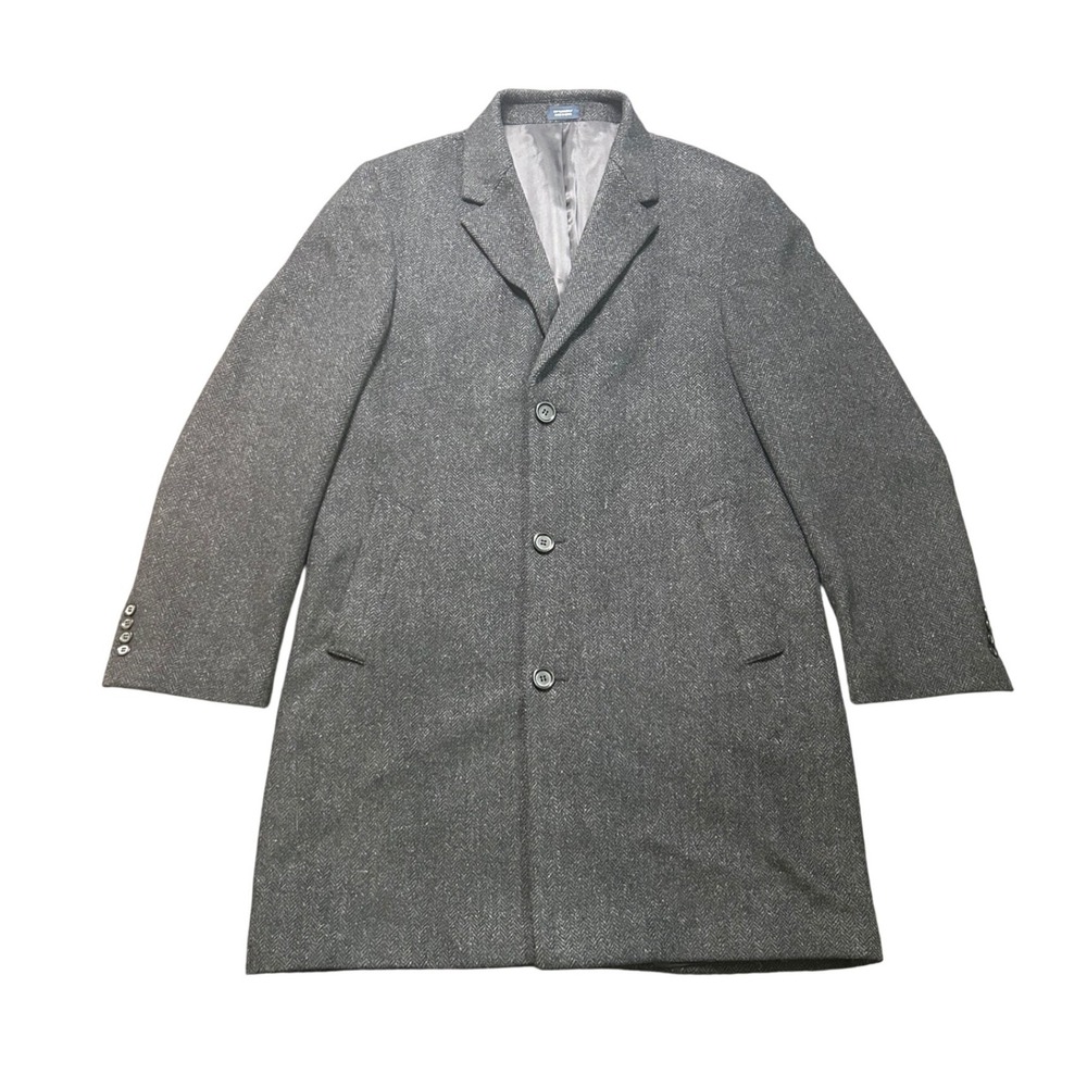 Saddlebred Overcoat Charcoal Gray Mens 42L Herringbone Wool Blend Topcoat Formal